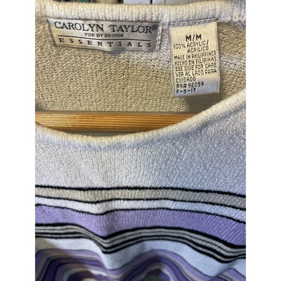 Carolyn Taylor Essentials White Violet Striped Short Sleeve Crew Neck Top SZ M - Picture 3 of 7